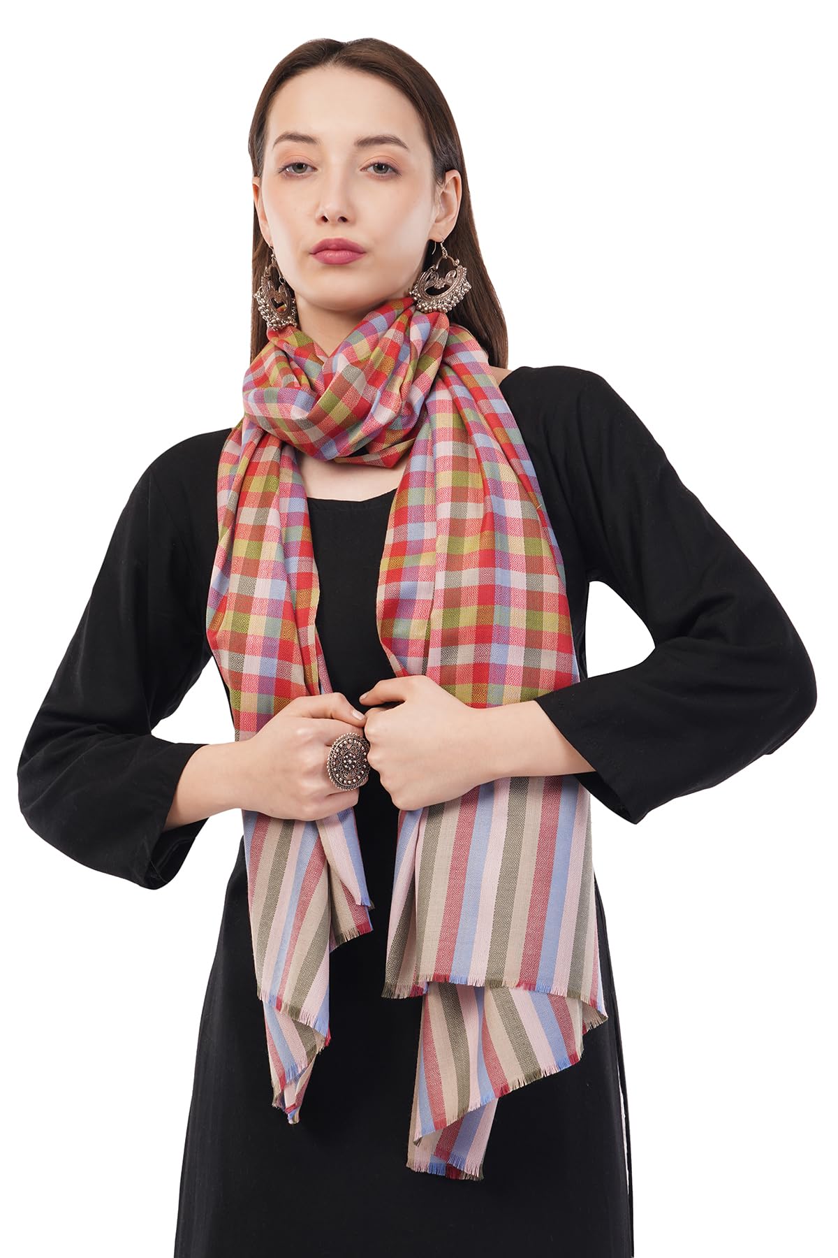 Sethssssss Women Woollen Warm Kashmiri Acrylic Stole, Shawls Meditation Dushala Lohi Stole Solid Color Best Gifts (Red, 70x200Cm)-image-27