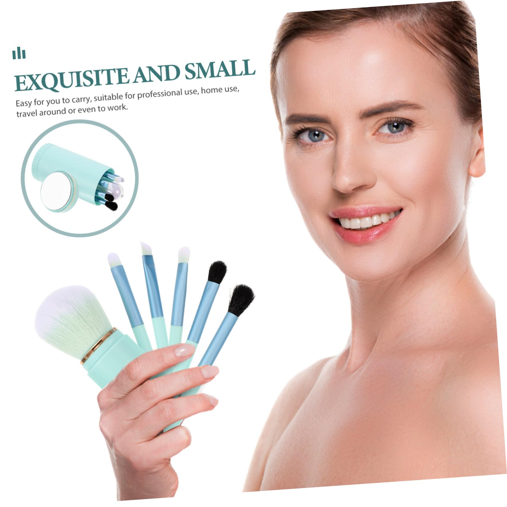 FRCOLOR 3sätze Professionelle Kosmetikpinsel Mit Spiegel Tragbares Makeup Pinselset Künstlichen Fasern Für Und Gesichtsmakeup Für Unterwegs in Wasserblau