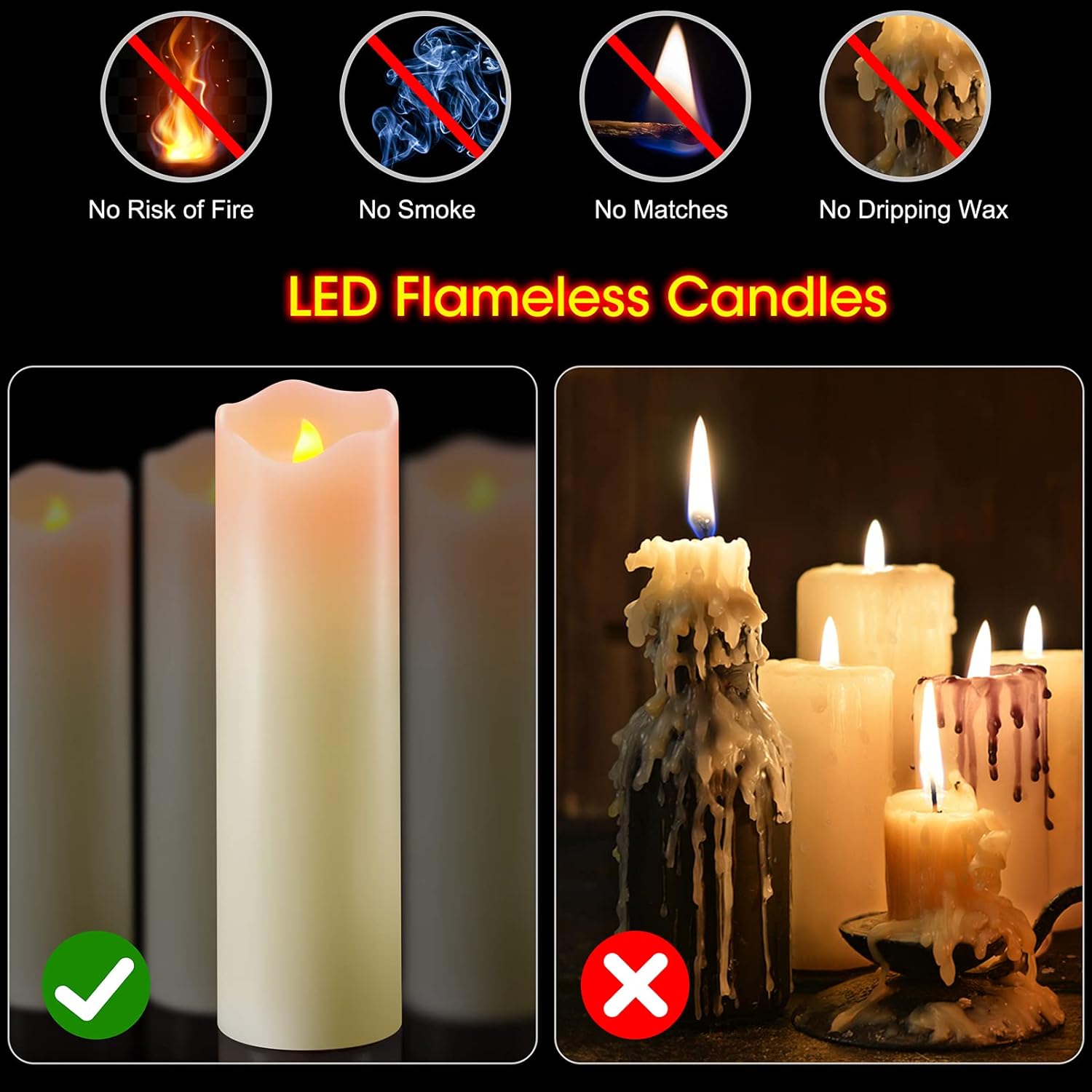 PChero 10" x 3" Flickering Flameless Candles with Remote and Timers, Battery Operated Real Wax LED Pillar Candles - Set of 2, for Home Decor, Candle Sconces