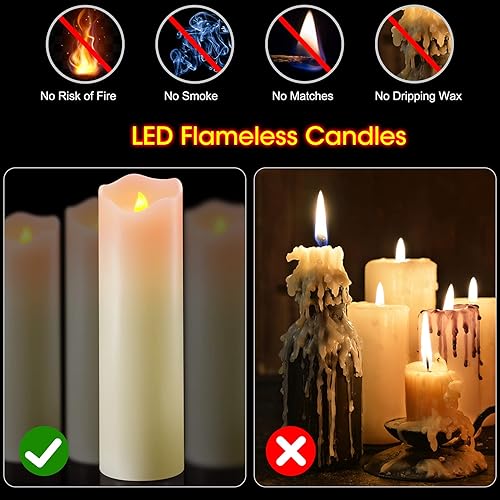Miniatura 6 de PChero Velas parpadeantes sin llama de 10 x 3 pulgadas con control remoto y temporizadores, velas LED de cera real que funcionan con pilas, juego de
