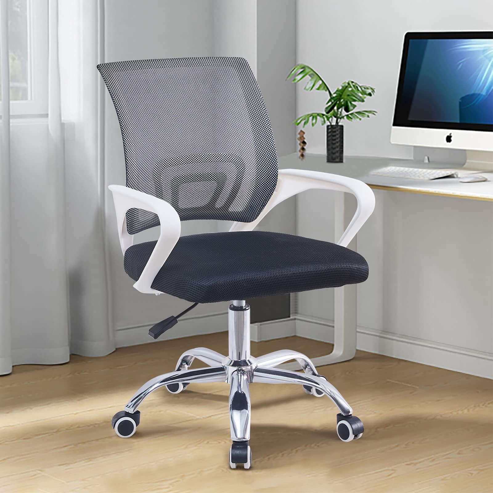 CLIPOP Office Desk Chair Ergonomic Mesh Computer Chair with Arms and Lumbar Support, Executive Task Chairs for Home Office Study (White)