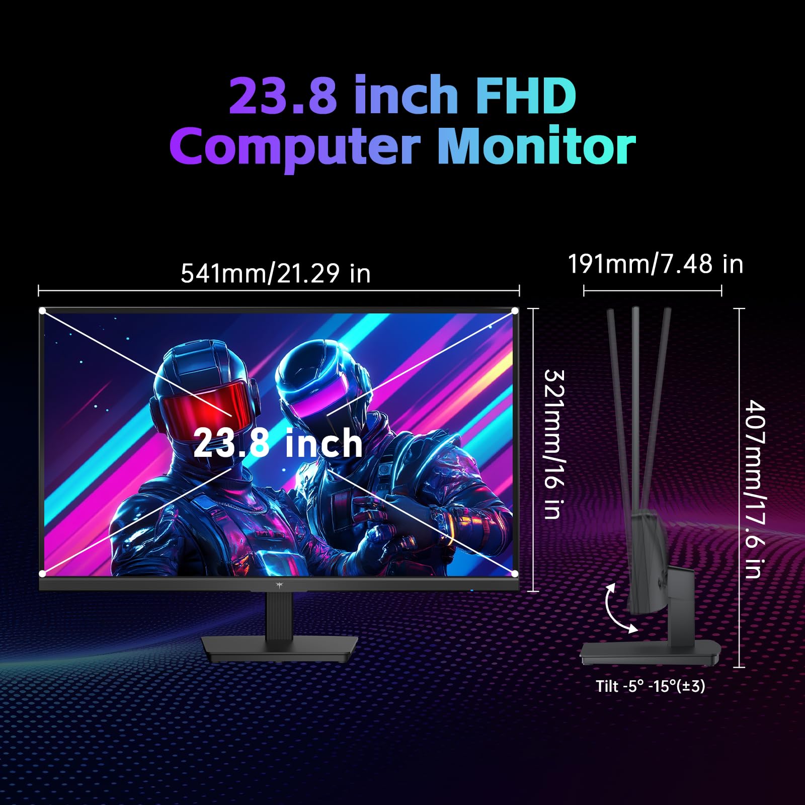 KTC Monitor per computer da 24 pollici, monitor per ufficio e giochi FHD 144 Hz, IPS, sincronizzazione adattiva, porta HDMI e DP, rapporto di contrasto 1500:1, filtro luce blu, impostazione