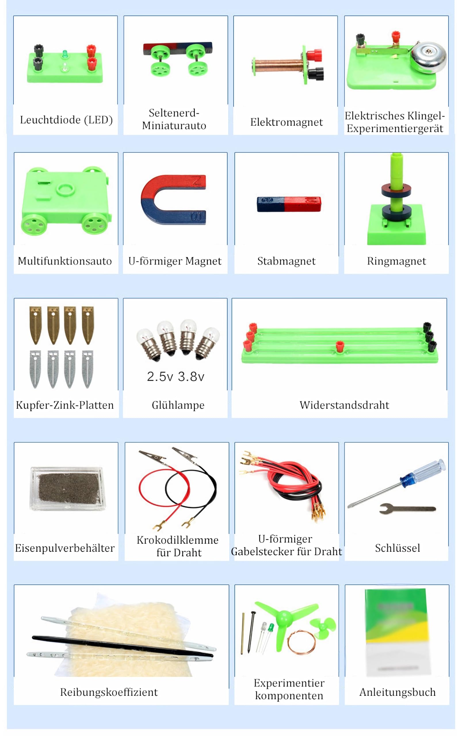 Physik Baukasten Experimentierkasten Physik elektrische Schaltung Lernkit, Elektronik und Magnetismus (Deutsches Handbuch, geeignet für 8+ Jahre)
