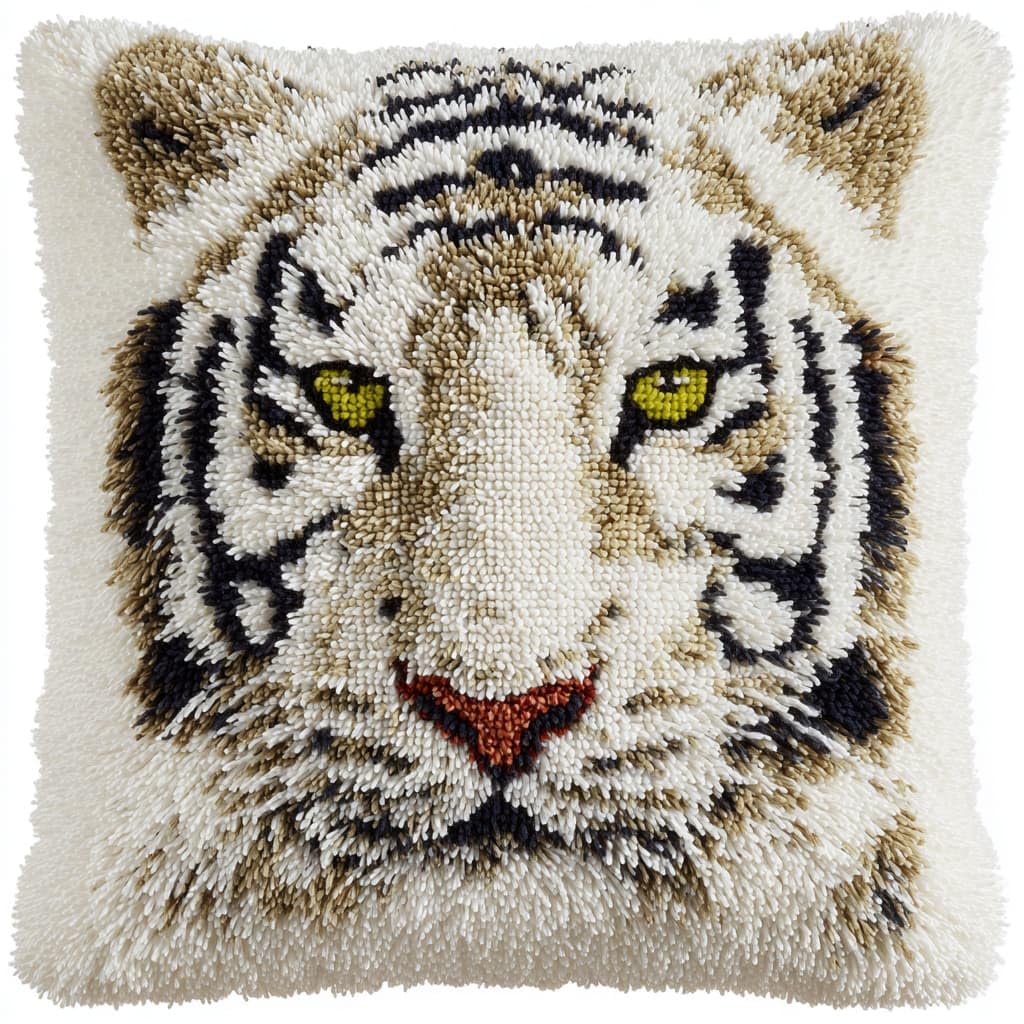 WallustrioaW Latch Hook Kits Pillow,White Tiger