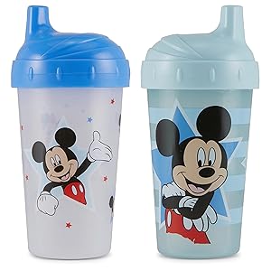 Toddler Sippy Cups for Boys | 10 Ounce Mickey Mouse Sippy Cup Pack of Two with Straw and Lid | Durable Blue Leak Proof Travel Water Bottle for Toddlers