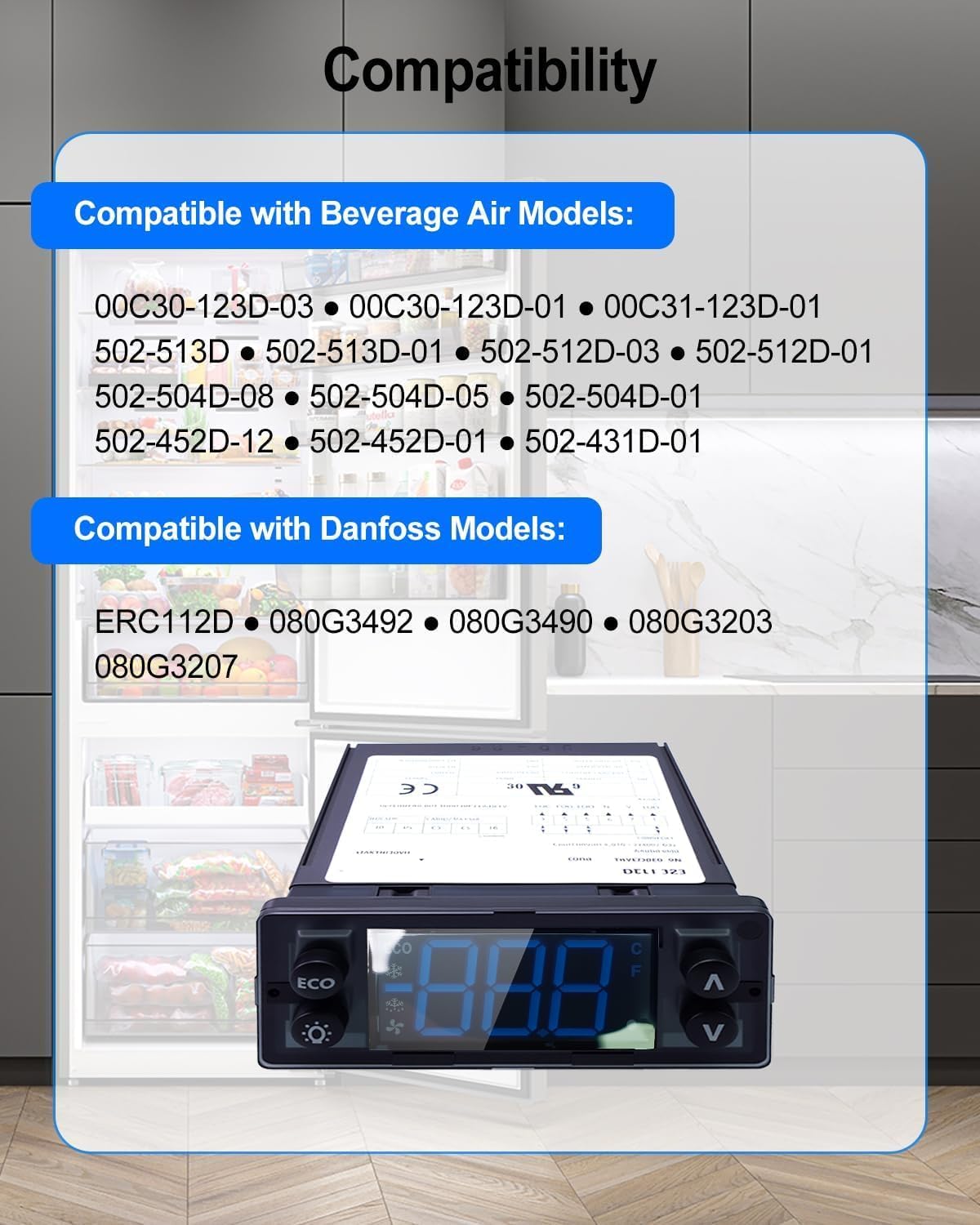 ERC112D Temperature Controller Compatible with Danfoss Beverage Air 00C30-123D-03, Digital Thermostat Controller Kit with Dual NTC Sensor Probes