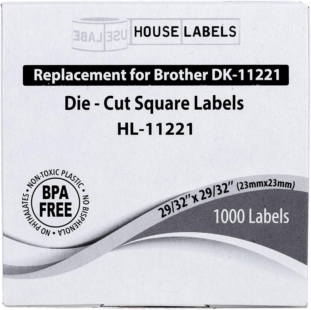 HOUSELABELS Compatible with DK-1221 Replacement Roll for Brother QL Label Printers; 1,000 Square Labels; 29/32" x 29/32" (23mm*23mm) - 8 Rolls