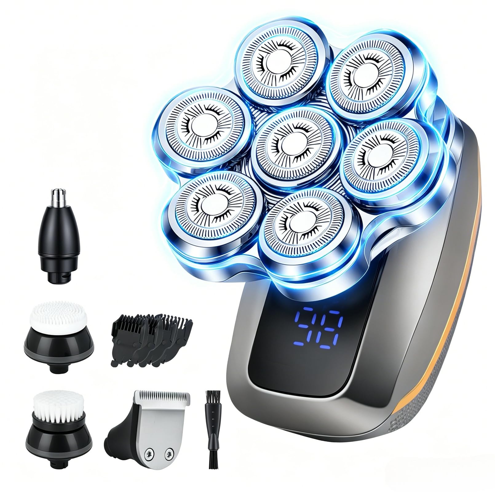 7D Head Shavers for Bald Men, IPX6 Waterproof 5-in-1 Electric Razor Gunmetal