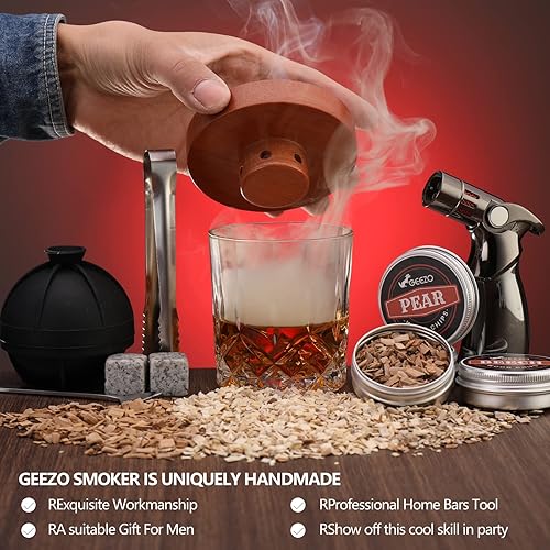 Miniatura 4 de GEEZO Kit de ahumador de cóctel con antorcha, seis sabores de virutas de ahumador de madera con embalaje exquisito, kit de ahumador de bourbon, kit