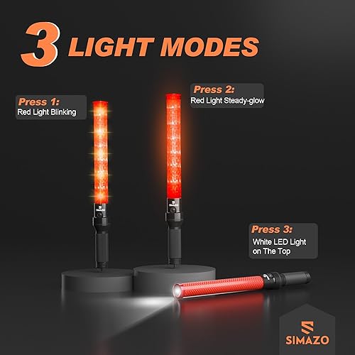 Miniatura 6 de Paquete de 4 varitas de tráfico, varita de control de tráfico de 21 pulgadas con LED blanco en la parte superior, bastón de señal de seguridad de