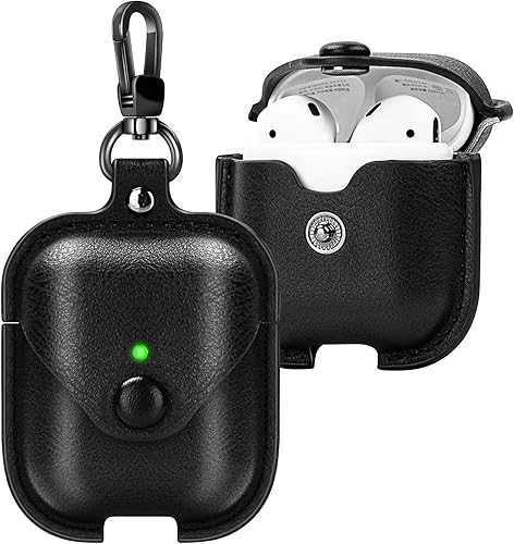 Funda de cuero para Airpods con llavero, funda protectora de cuero vintage portátil a prueba de golpes para Apple AirPods 1 y AirPods 2 funda de