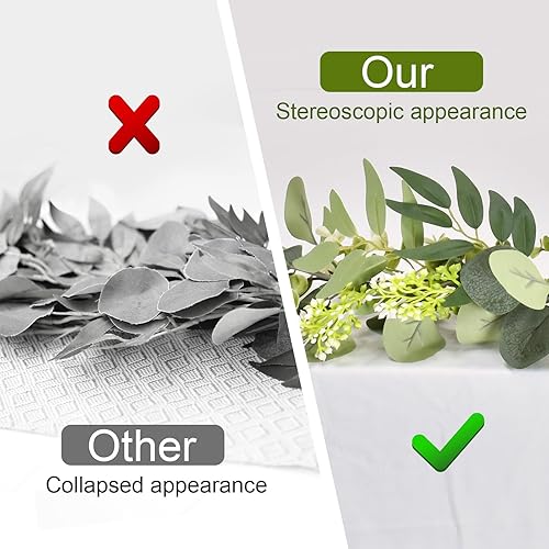 Miniatura 4 de 6Ft Eucalyptus Garland with Flowers, Upgrade Bushy Artificial lvy Greenery Vines with White Roses Gypsophila Willow Leaves for Home Wedding Party