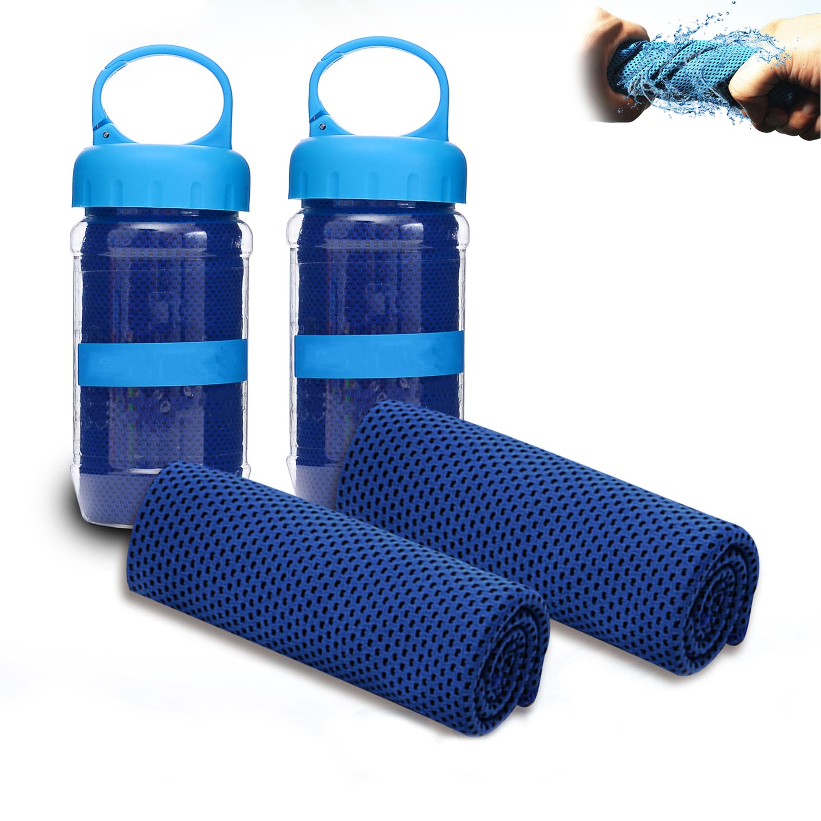 Jhbsou Towelnado Cooling Towel & Bottle, Portable Towels with Bottles for Neck and Face, Suitable for Sports, Gym Camping & More Activities (2 Deep Blue)
