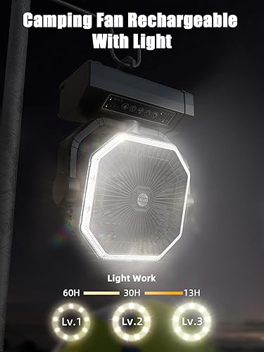 Miniatura 4 de Ventilador recargable portátil  Ventilador de campamento de 9 pulgadas para tienda de campaña, ventilador de batería de 20000 mAh (60 horas) para