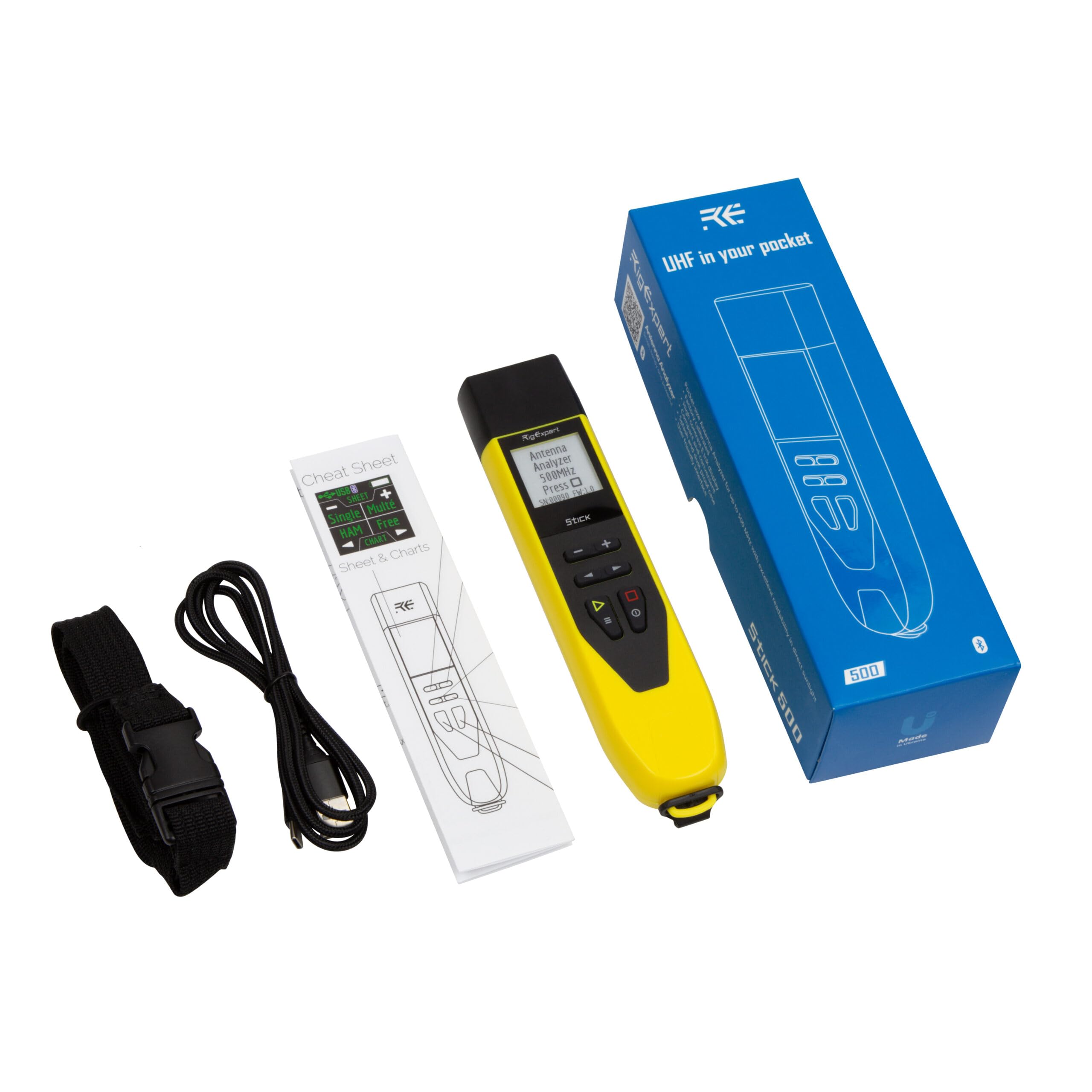 Rig Expert Stick500 Antennen- und Kabelanalysator, 0,1–500 MHz, SWR- und Impedanzmessgerät mit E-Ink-Display, Bluetooth und SO-239