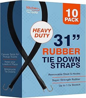 Rubber Bungee Cords with Hooks - 31 Inch 10 Pack - Heavy Duty Outdoor Flatbed Tarp Straps Bungie Tie Downs - Natural Rubber
