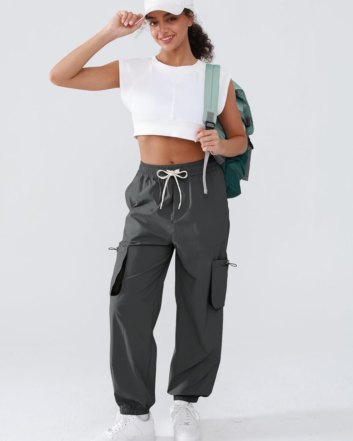 Women's Parachute Cargo Pants Quick Dry Lightweight Hiking Pants with 4 Pockets Water Resistant Travel Casual - Image 2