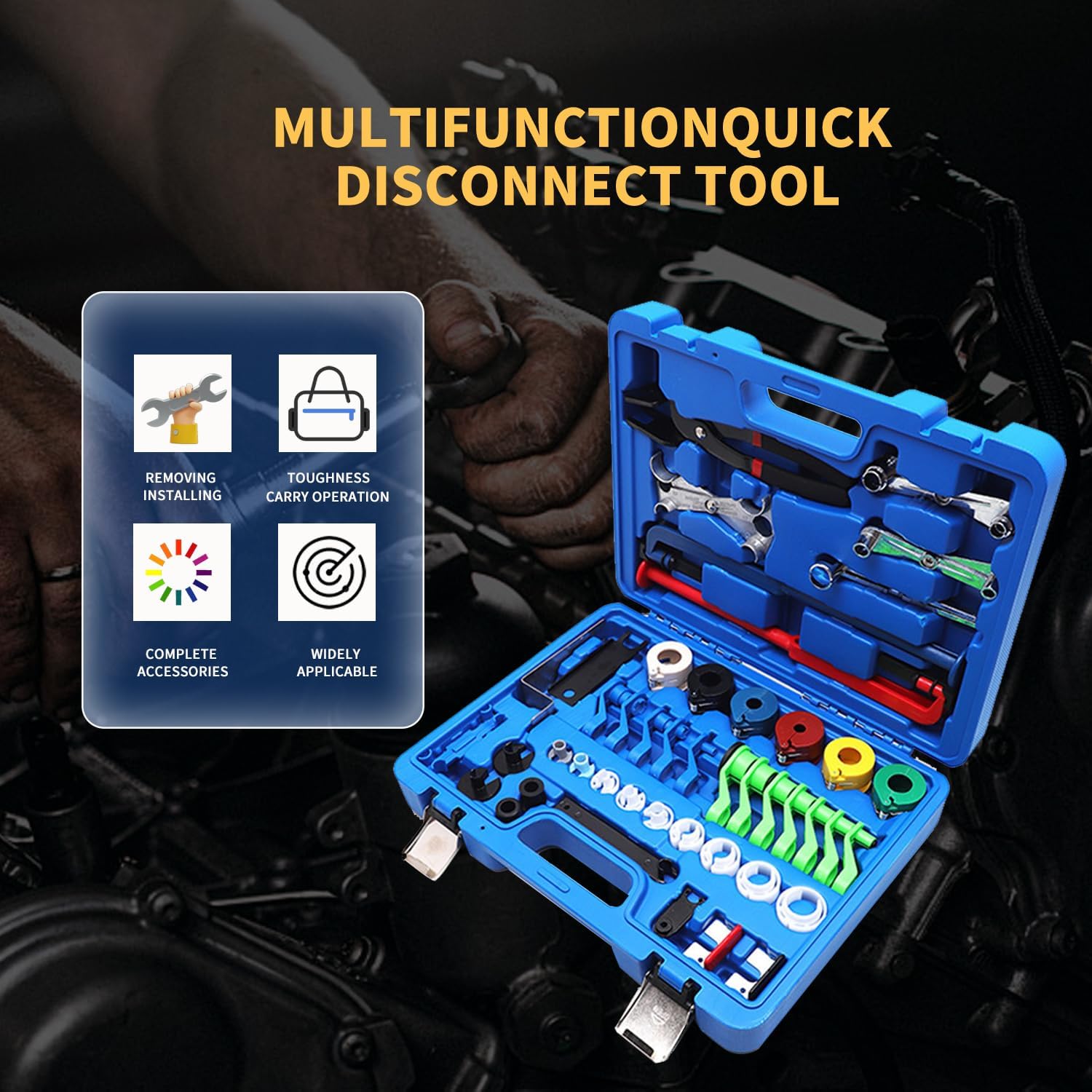 45pcs Master Quick Disconnect Tool Kit for Automotive Fuel Line, A/C, Transmission & Hydraulic Systems, Fuel Line Removal and Separator Tools Suitable for GM, Ford, Chrysler, Dodge, Mazda & More