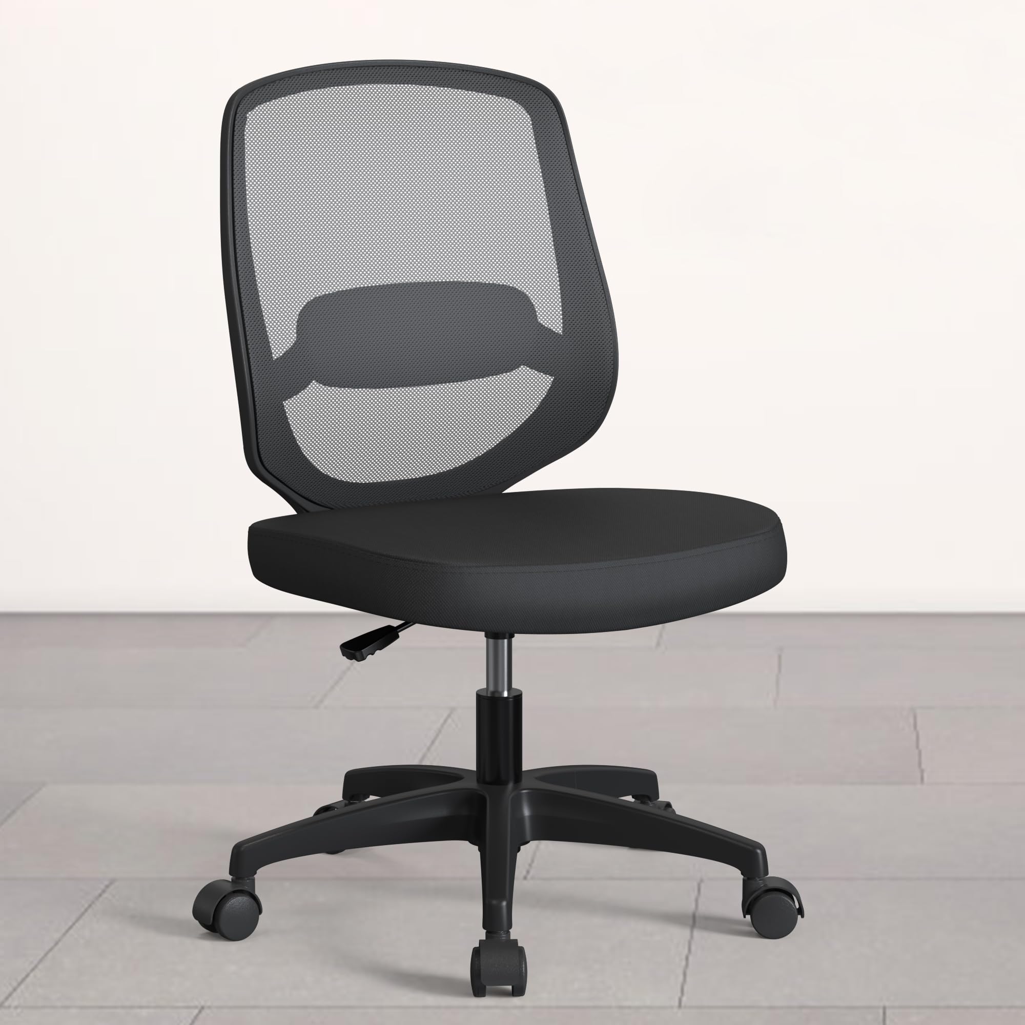 Silla de oficina ergonómica de malla sin brazos para computadora, hogar, altura ajustable, soporte lumbar para espacios pequeños