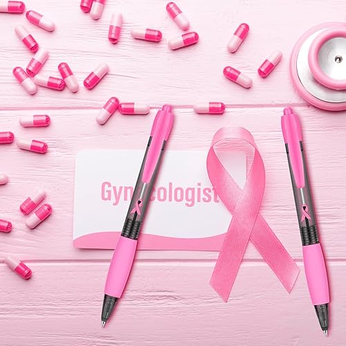 Miniatura 2 de Bolígrafo retráctil de gel con cinta rosa, tinta negra, rosa, punta fina, concientización sobre el cáncer de mama, bolígrafos rosados para la