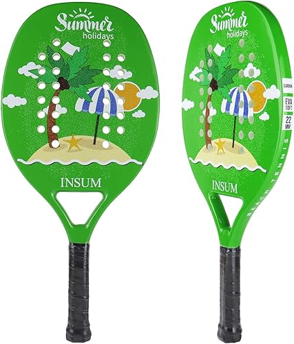 Miniatura 7 de Raqueta de tenis de playa con superficie de fibra de carbono con impresión de arena arenosa, raqueta ligera de EVA suave, con bolsa de cubierta para