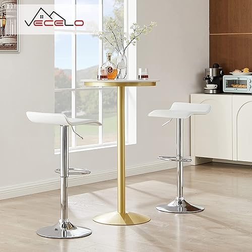 Miniatura 5 de VECELO Juego de 4 taburetes de bar, sillas de bar giratorias, taburetes de bar ajustables, modernos taburetes de PVC sin brazos para cocina, isla,