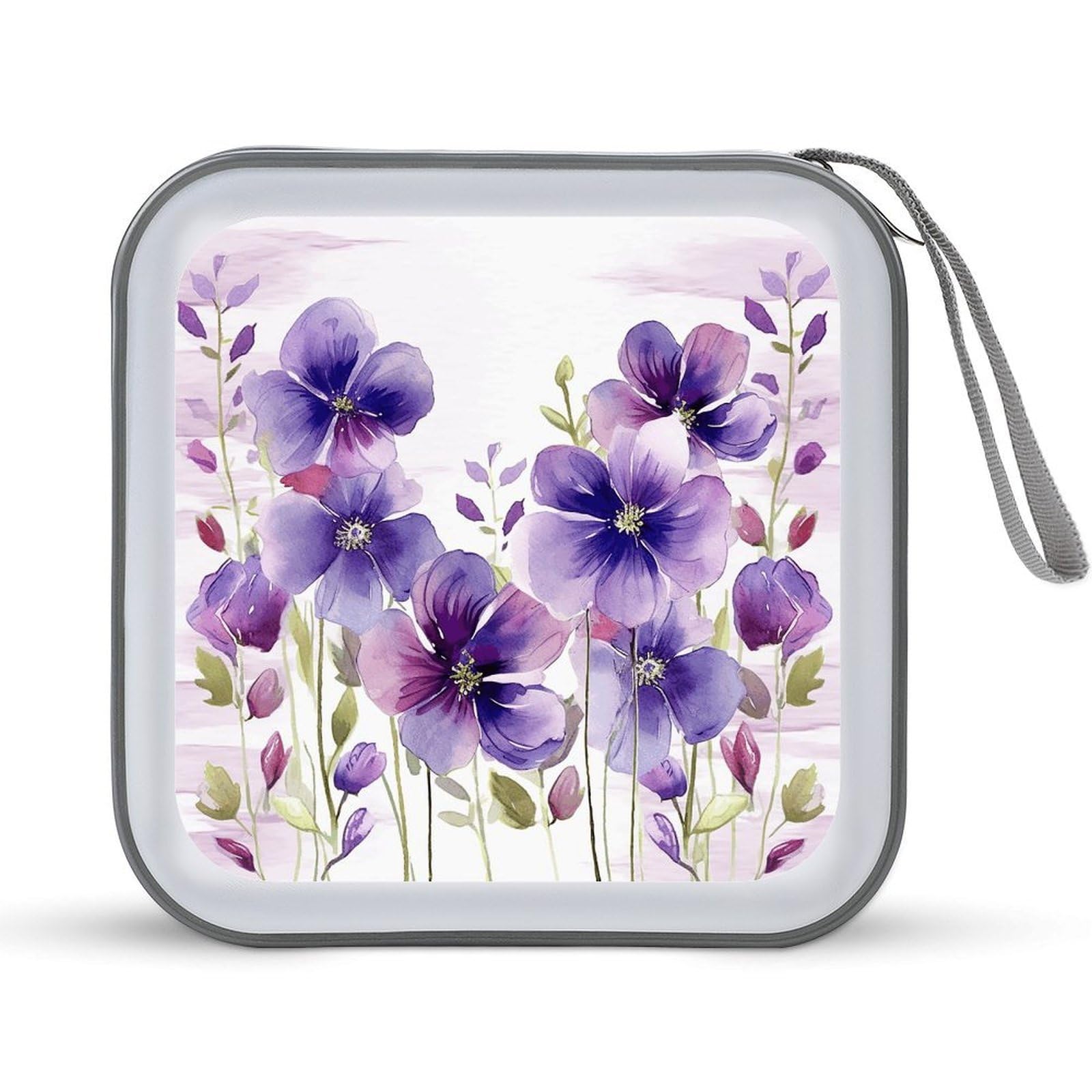 FekiLoot - Purple Flower CD Case 40 Capacity Hard Plastic DVD Disc Storage Case for Car Laptop Zipper Disc Storage Organizer