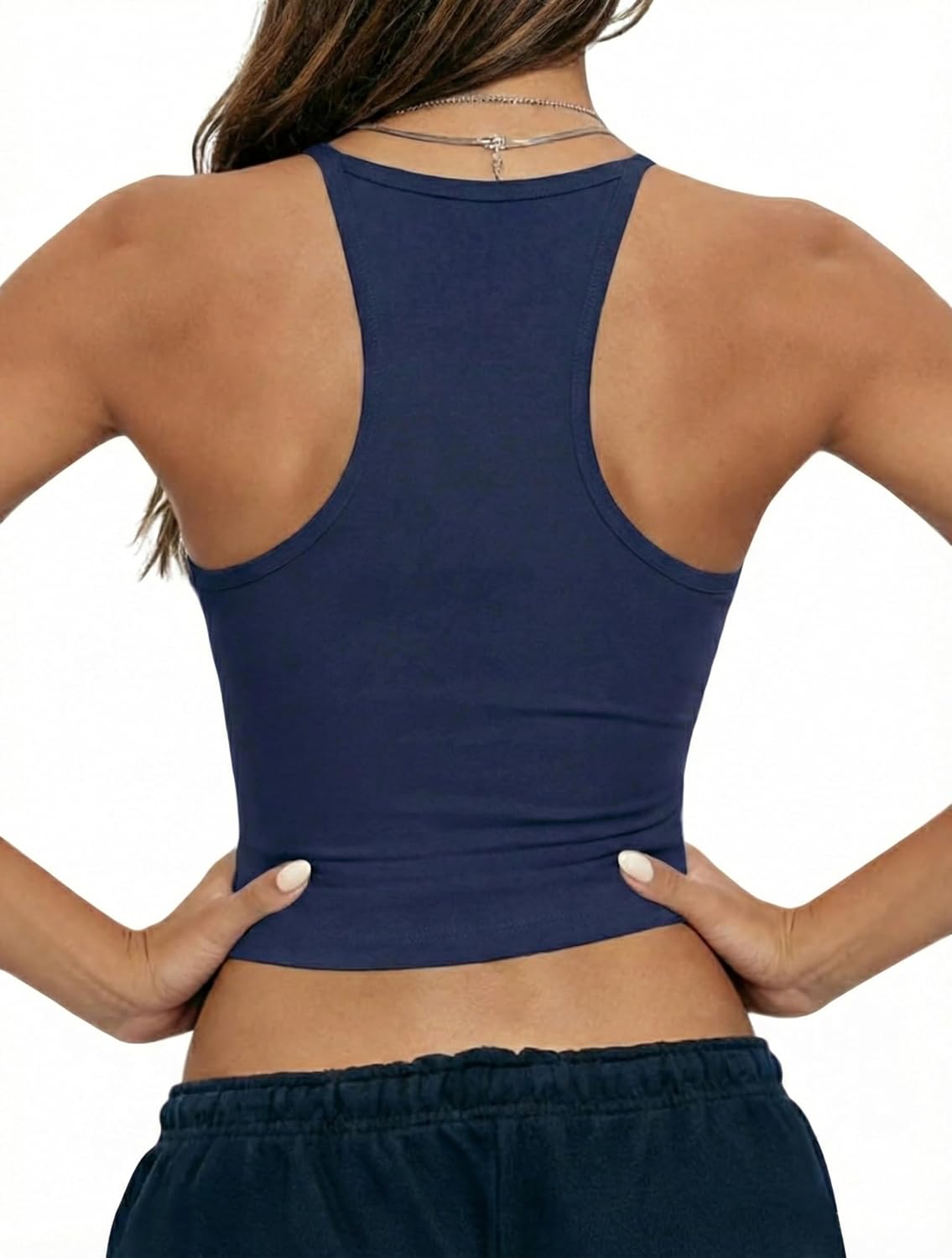 Danysu Double Lined Padded Racerback Stretchy Crop Tank Tops V Neck Slim Fitted Tee Workout Gym Yoga Y2K Going Out Camisole - Image 2