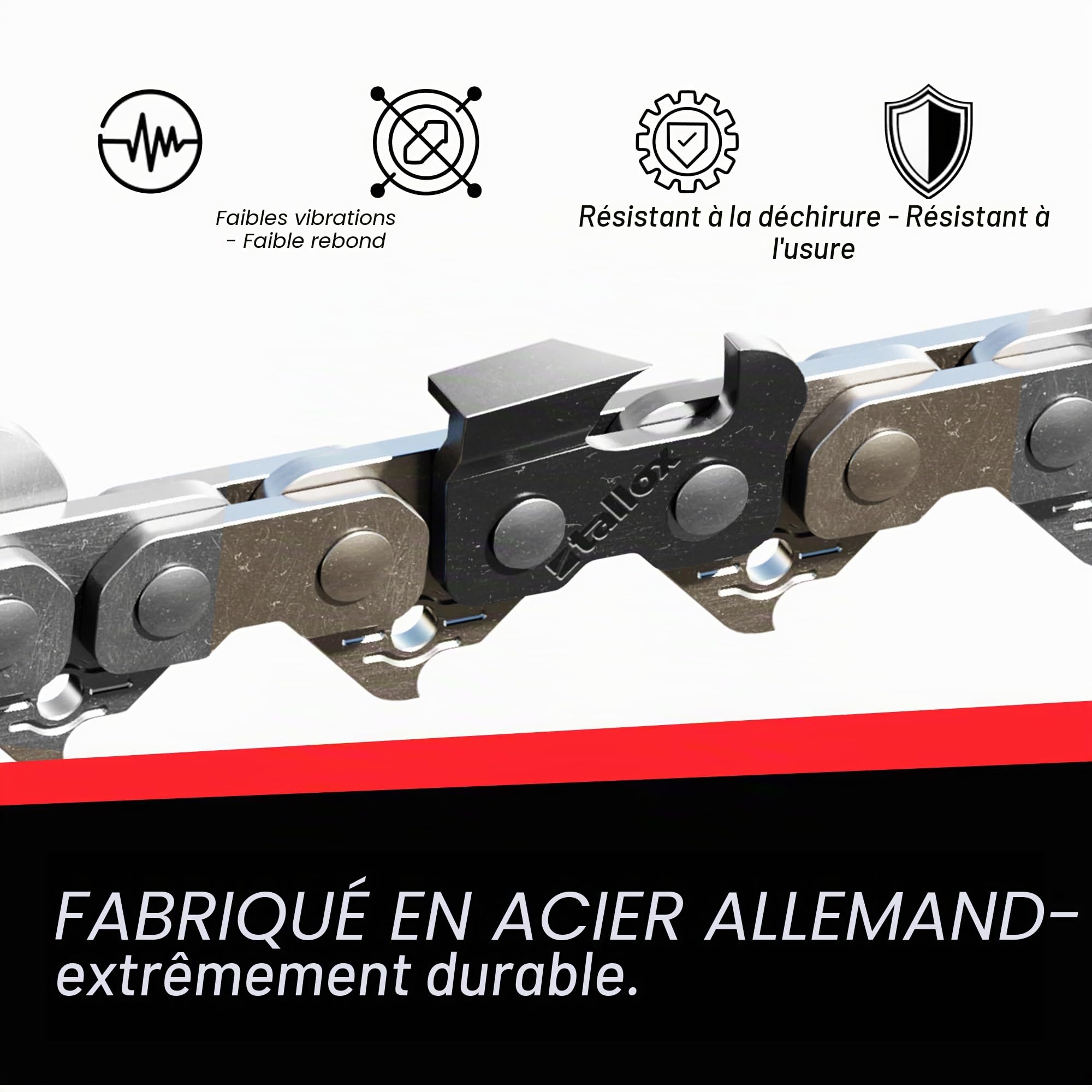 Guide-chaîne professionnel Tallox avec 3 chaînes de scie Tallox, pas de 3/8", jauge 1,6 mm, 72 maillons entraîneurs, pour guide de 50 cm, compatibles avec les tronçonneuses Stihl