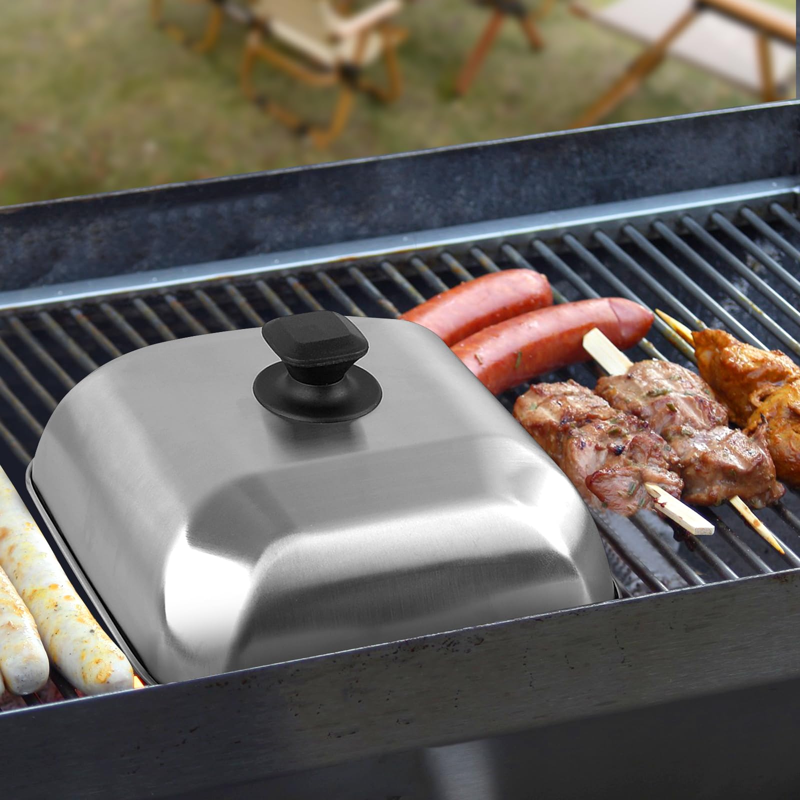 Accesorios de cocina/plancha 3 en 1: pinzas de madera, bandeja de madera y cubierta de parrilla de acero inoxidable, adecuado para barbacoa al aire libre, cocina y platos para servir
