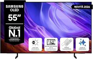 Samsung Smart TV 55″ QE55S83HAEXZT OLED 4K, NQ4 AI Gen2 Processor, OLED HDR, Motion Xcelerator 120Hz, Dolby Atmos, FreeSync Premium, Premium Gaming Pack, Vision AI, Contour Design, Alexa, 2026
