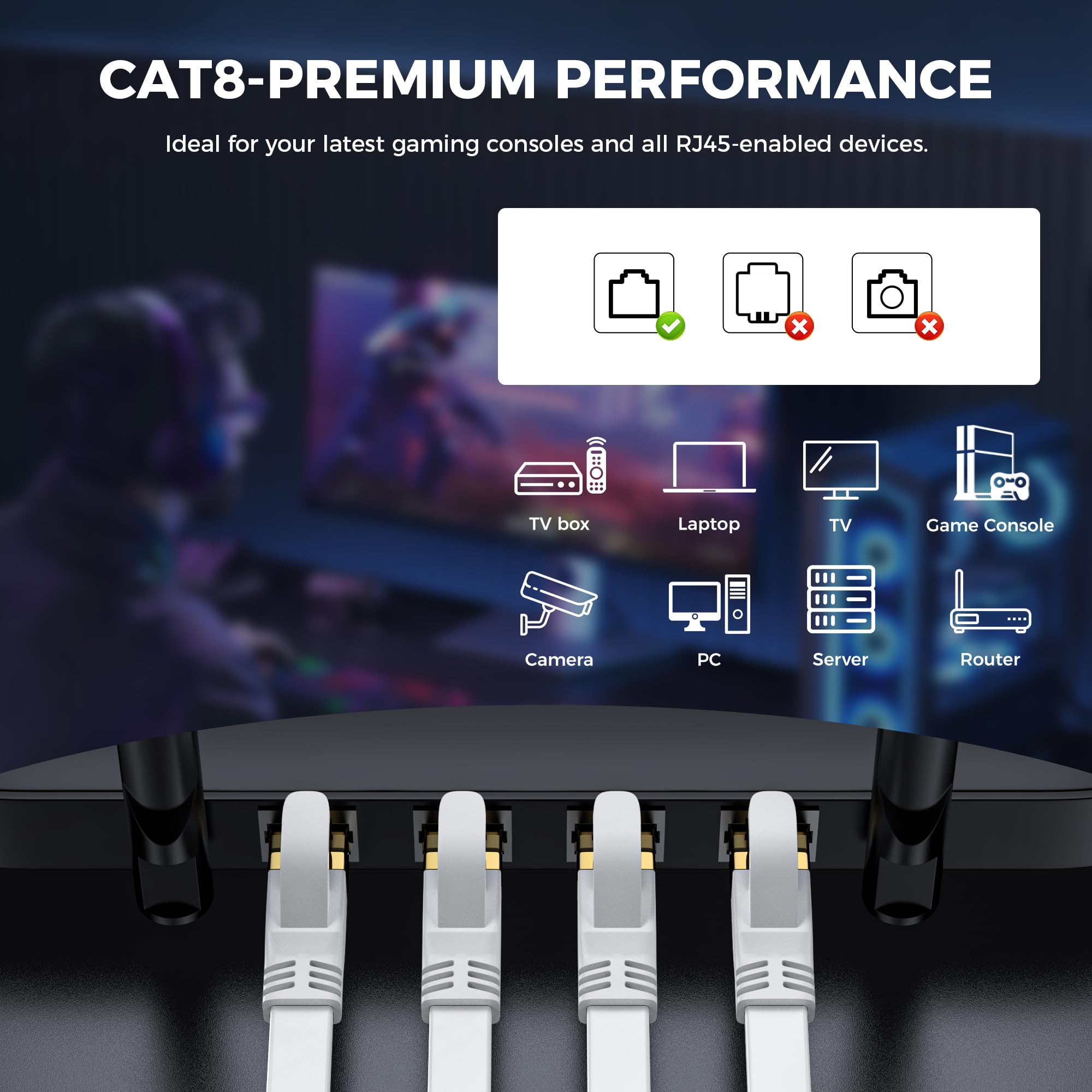 Cat 8 Ethernet-Kabel 50M, Hochgeschwindigkeits-Netzwerkkabel für den Außen- und Innenbereich, SFTP-vergoldeter RJ45-Stecker, 40Gbit/s, 2000 MHz, Patchkabel