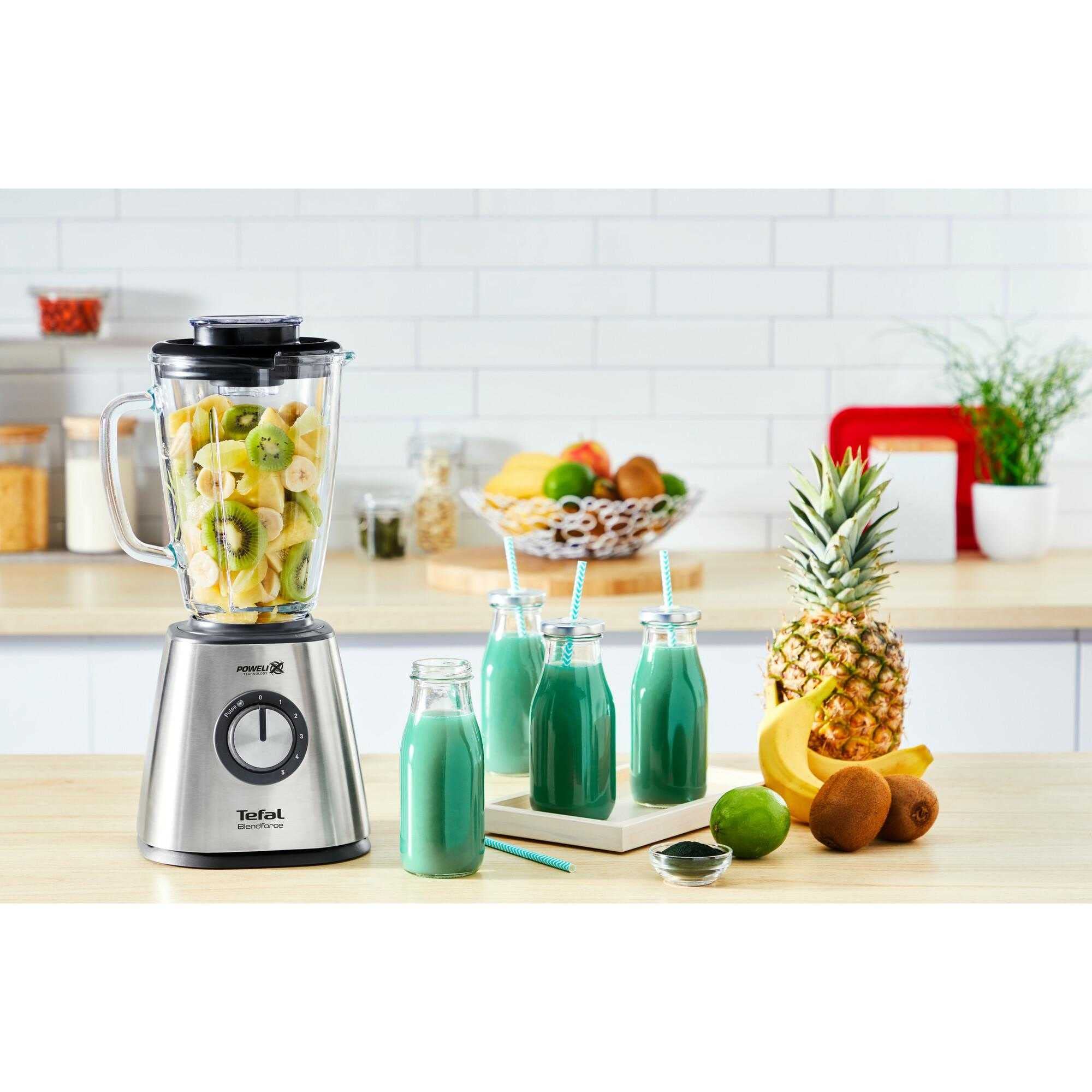 TEFAL Blendforce 2 BL439D31 Blender kielichowy stojący, Stalowy o mocy 800 W, 5 prędkości blendowania, Wytrzymałe ostrza Powelix, 2L Pojemności