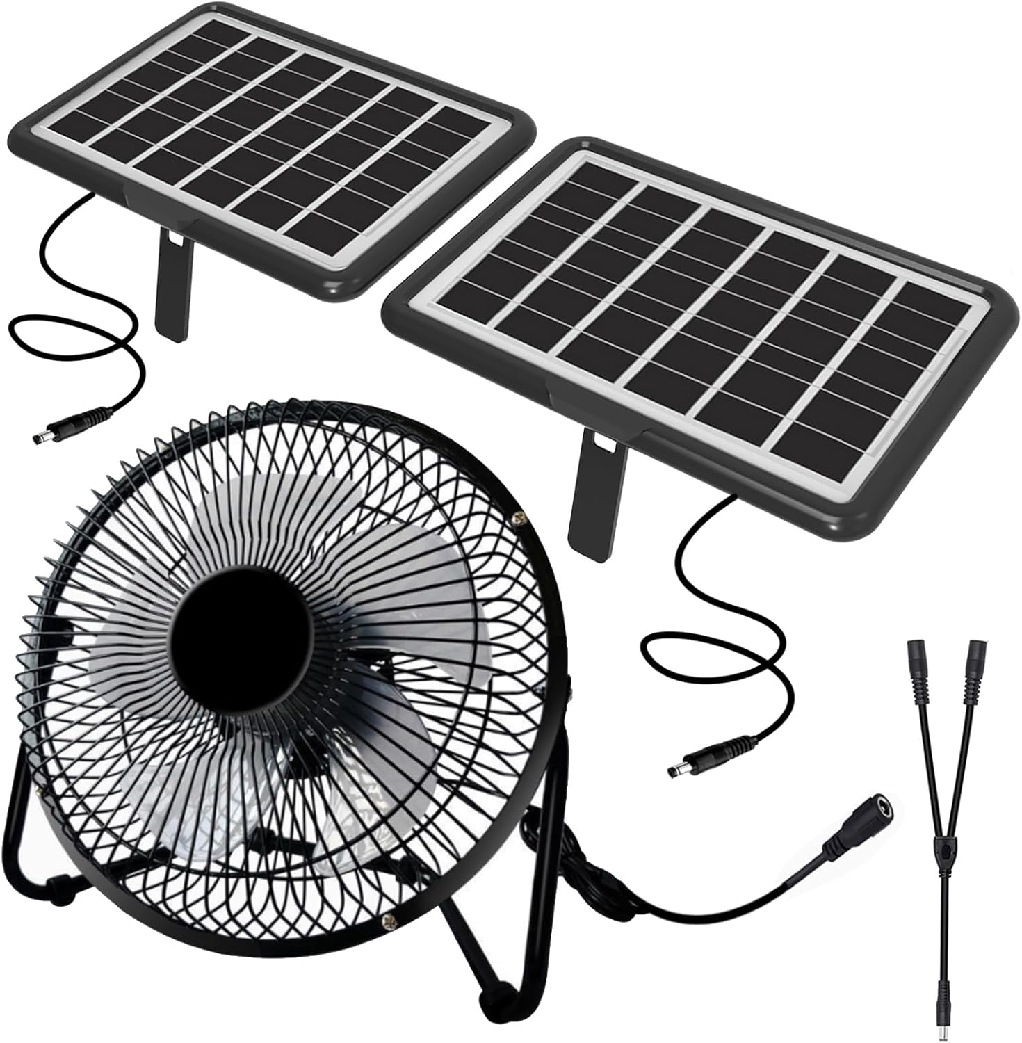 Solar Powered Fan, 8 Inch Install-Free with 25W Dual Solar Panels, Cloudy Days Working Solar Fan for Air Circulation and Cooling in Greenhouse, Chicken Coop, Pet House, Attic, 14ft Long Cable