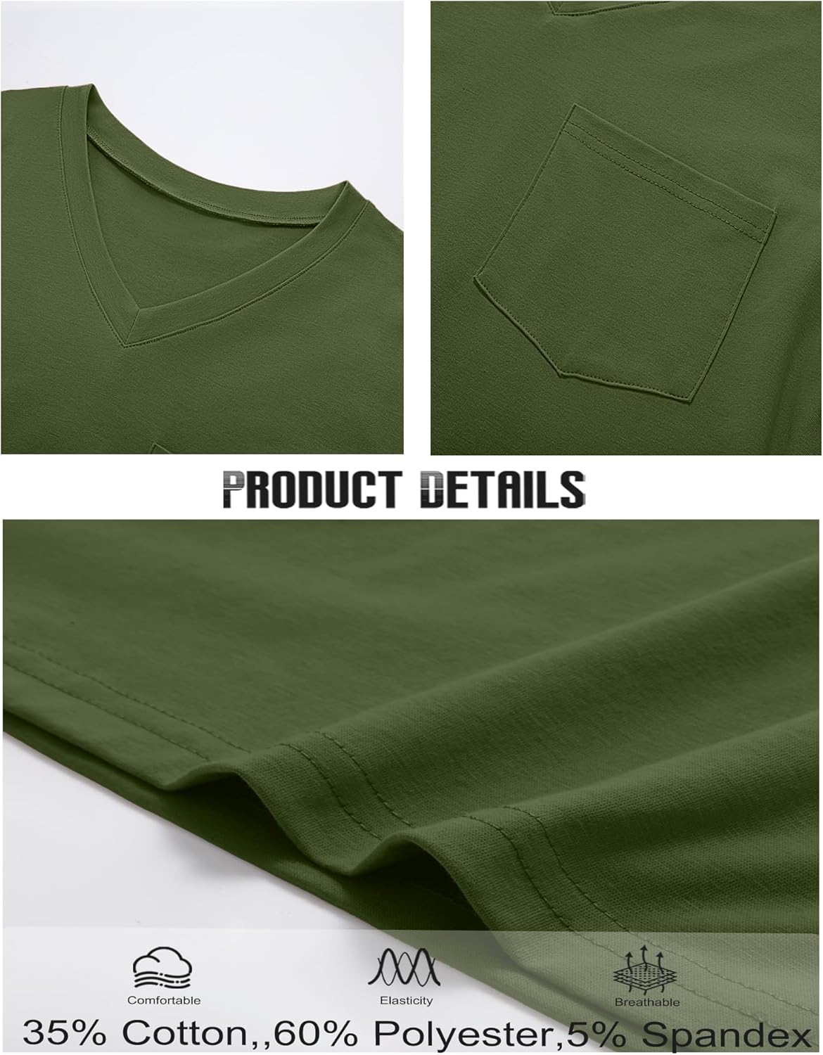 Ficerd 3 Pack Men's V Neck T Shirts Short Sleeve Plus Size Tee Loose Casual Top Cotton Basic Oversized Shirts with Pocket - Image 5