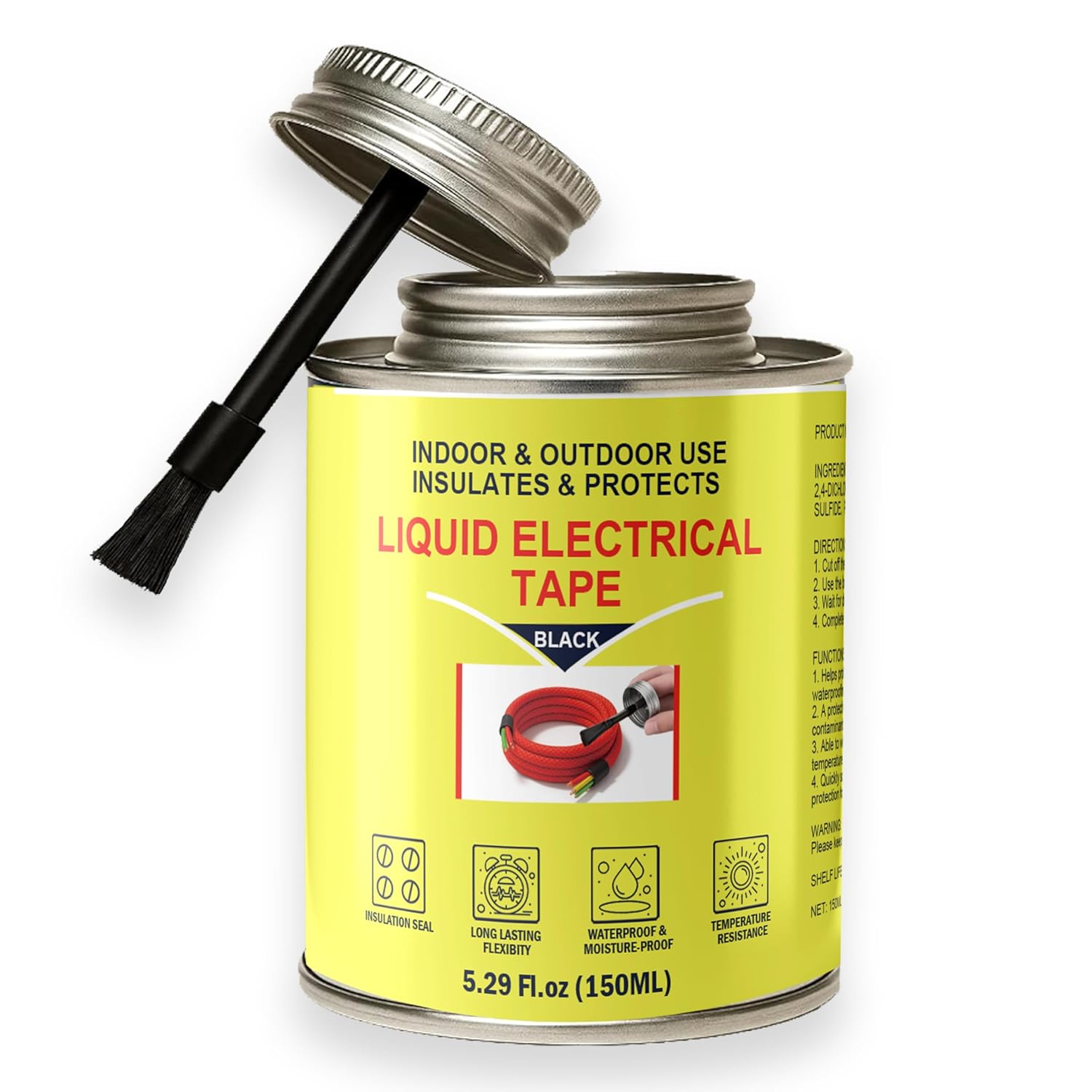 5.29 oz Liquid Electrical Tape, Waterproof Sealing Glue with Brush Cap, Insulating Sealant for Electrical Connections, Plugs, Circuit Boards, Marine & Automotive Use (Black)