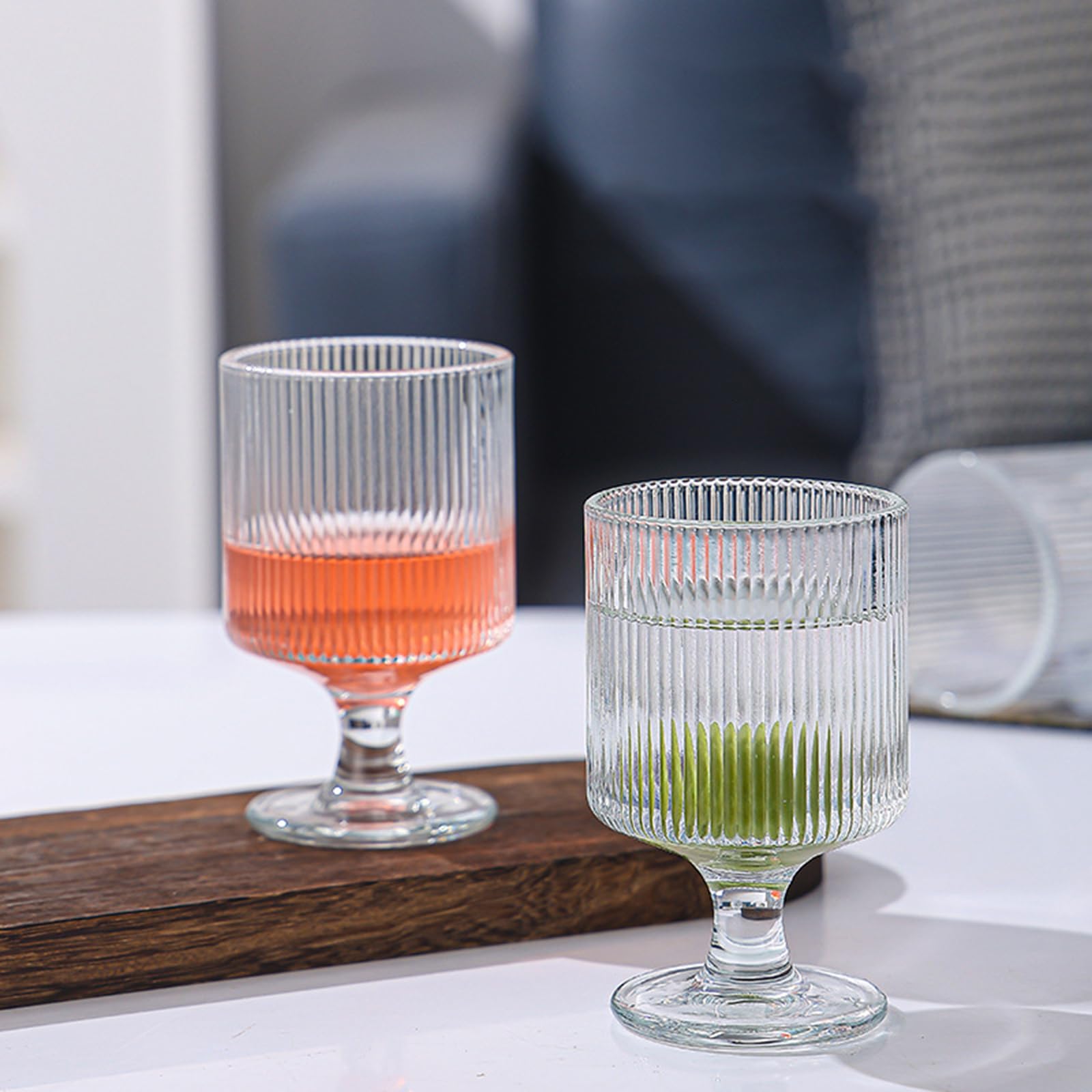 Clear, 6 Stück Cocktailgläser, Glas Eisbecher Dessertgläser Mit Fuß 190ML Weingläser Eiskaffeegläser Wassergläser| Geriffelte Trinkgläser Latte