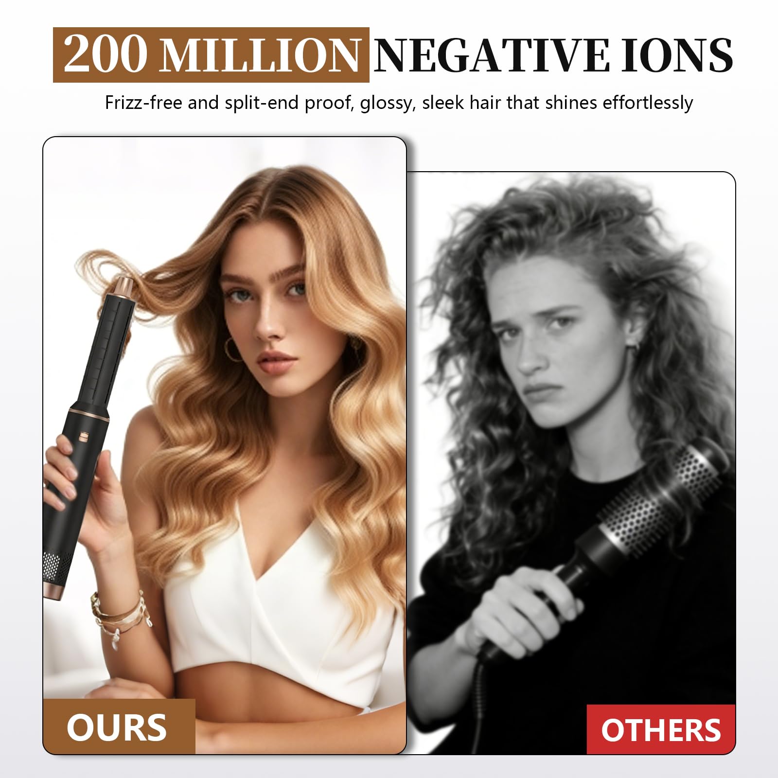 Cepillo Secador de Pelo Air Styler 5 en 1 Moldeador Pelo Cepillo de Aire Caliente Multifunción con Iones Negativos Secador, Rizador y Cepillo Térmico para Cabello Seco, Liso y Rizado