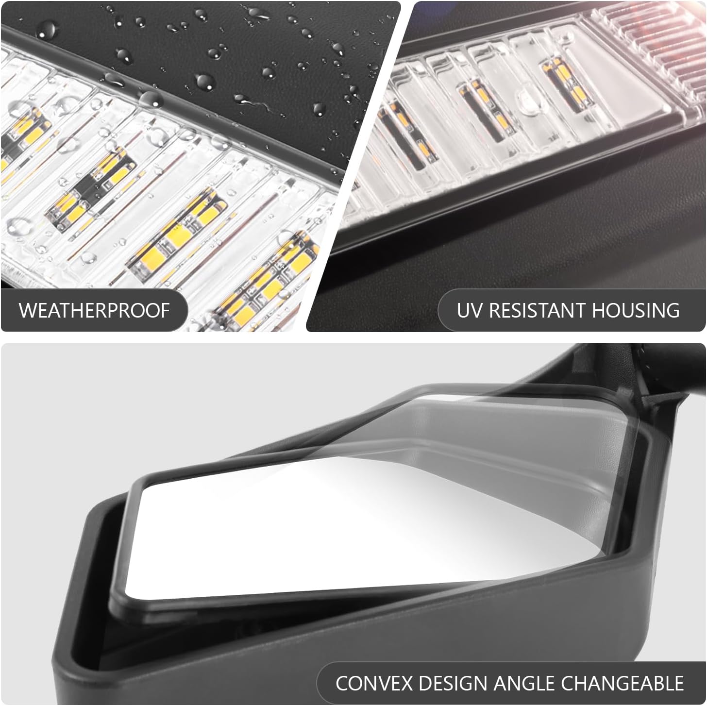 DNA MOTORING Front Pair of UTV Sideview Mirror Replacement, Black, With Led Turn Signal, Compatible With Can Am Maverick X3, Irregular shape Style, MP-MR-U008