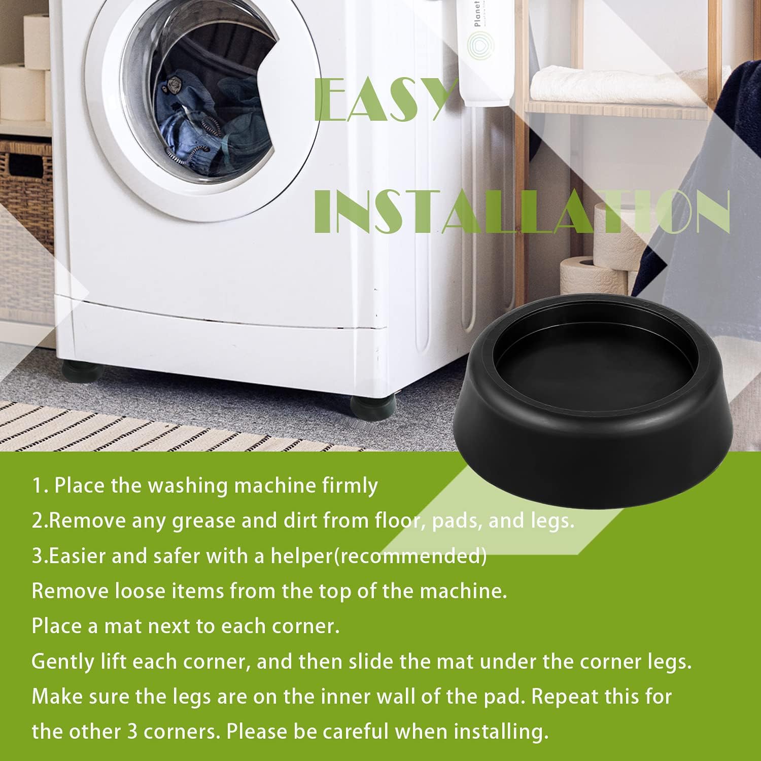 Jb6368 Washing Machine Anti-Vibration Pads, Washer Anti Vibration Pads, Textured Grip Prevents Walking & Skidding, Best for Laundry Washer & Dryer Noise Reduction, 8 Count