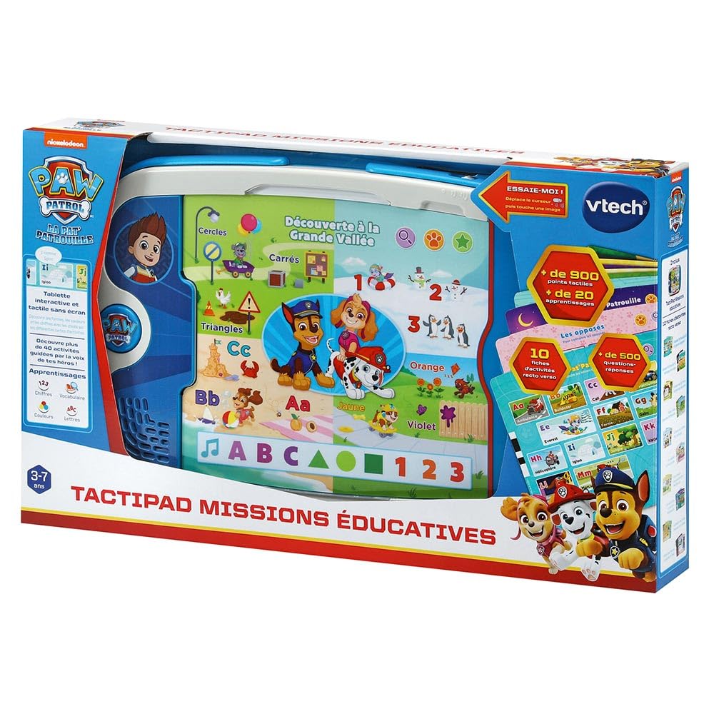 VTech - Pat' Patrouille, TactiPad Missions Éducatives, Tablette Tactile Enfant sans Écran, Fiches d'Activités et Jeux Éducatifs, Jouet Paw Patrol, Cadeau Enfant de 3 Ans à 7 Ans - Contenu en Français