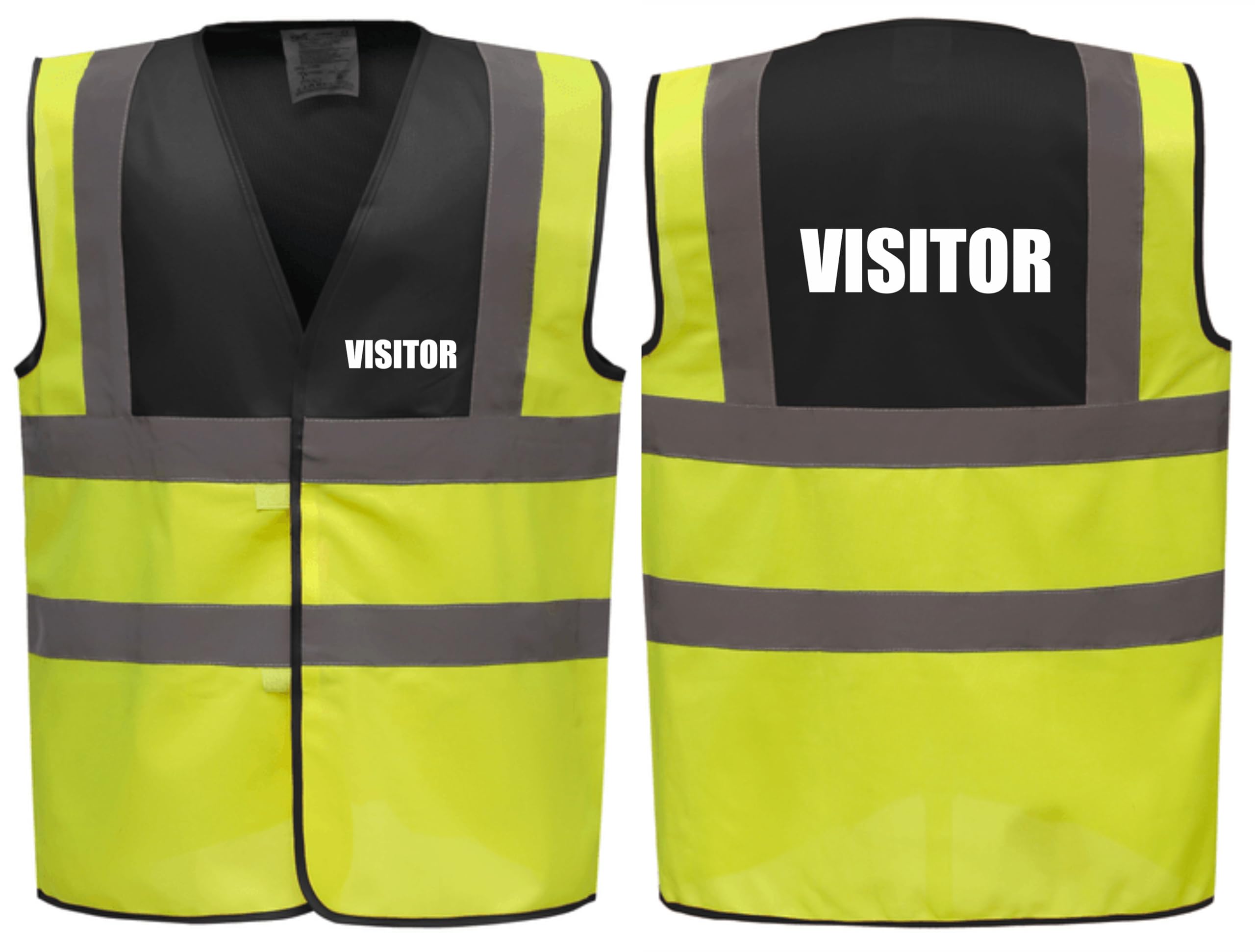 Brook Hi Vis Premium Two Tone Safety Vest - VISITOR Printed Front & Back, Event Management High Viz Waistcoat, Available 8 Colours Hi Vis Vest (UK, Alpha, M, Regular, Regular, Black/Yellow)