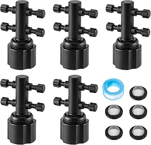 5 Pack 1/4" Drip Irrigation Manifold with 4 Ports and Built-in Filter
