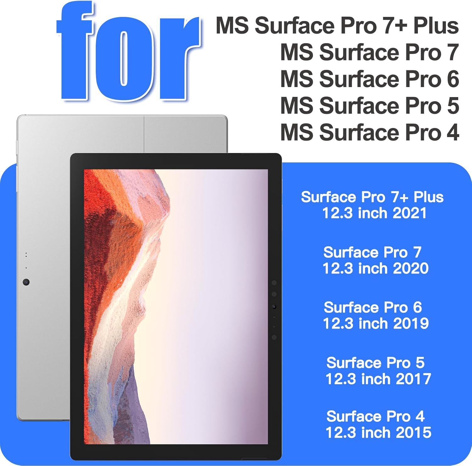 BRAECNstock Silicone Case for Microsoft Surface Pro 7+ Plus/Pro 7/6/5/4 12.3 inch Shockproof Rugged Cover with Screen Protector, 360° Rotating Hand Strap + Stand, Pen Holder, Shoulder Strap, Black