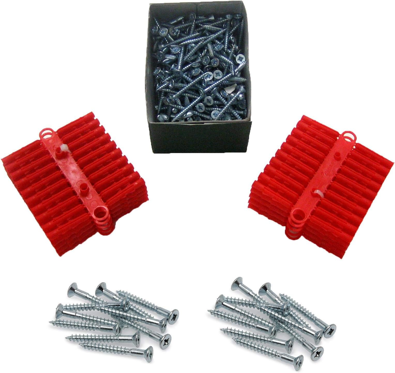 200 x Pozi Screws 40mm / 200 x Red Raw Wall Plugs Rawl Fixings Expansion Plugs
