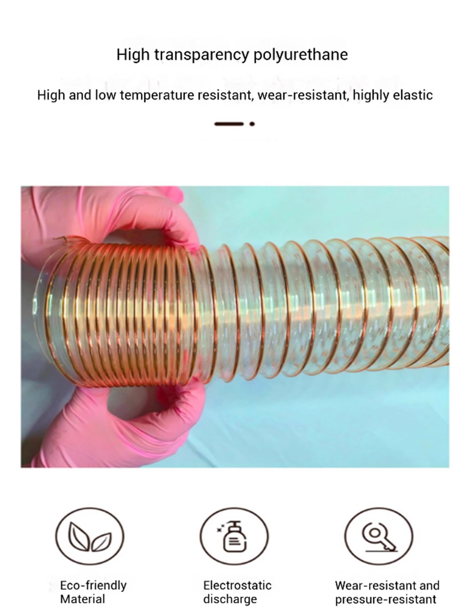 Tubo flessibile in poliuretano, 1 m, tubo di ventilazione in poliuretano, spessore parete 0,9 m, condotto d'aria leggero, ideale per sistemi HVAC e progetti fai da te