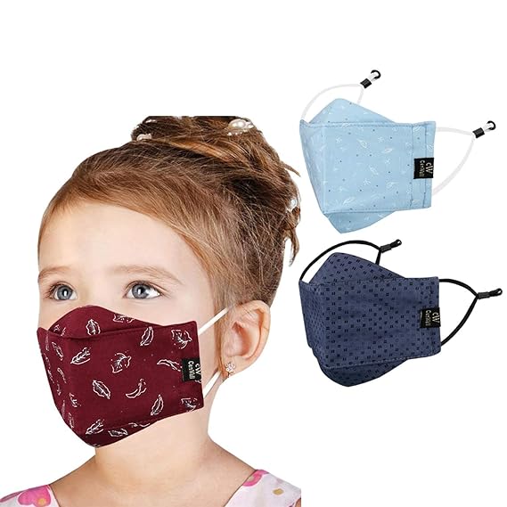 Cenwell Boys and Girls Cotton Cute Designer Reusable Washable Breathable Face Mask with Adjustable Earloops Without Valve (Multicolour)