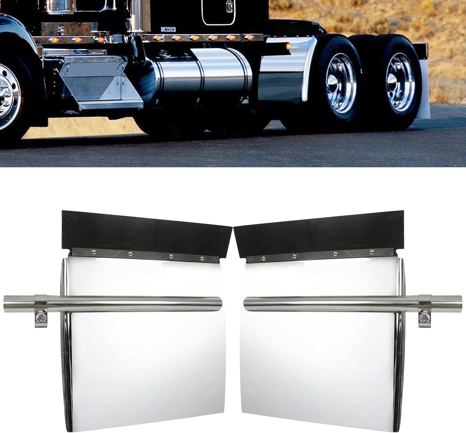 24x24“ Quarter Fenders for Semi Truck,2PCS Stainless Steel Quarter Fender Set Mud Flap Hangers with Single Bolt Mounting Brackets