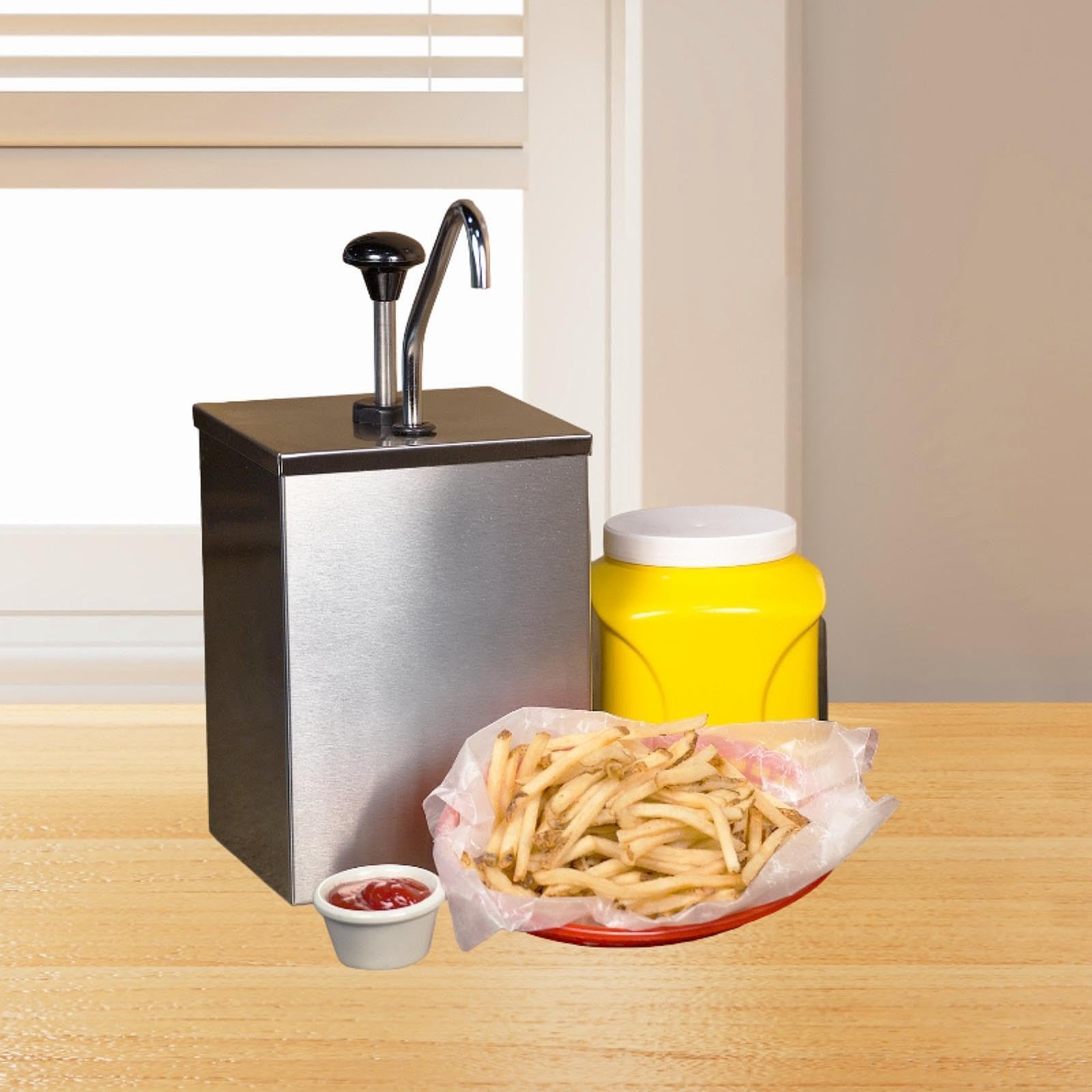 Dispensador de Salsas con Bomba, Botella con Bomba para Condimentos de 4 Litros, Fácil de Usar, de Acero Inoxidable.