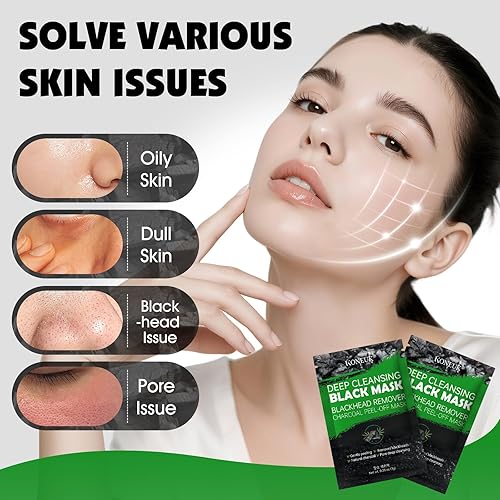 Miniatura 2 de Paquete de 20 mascarillas removedoras de puntos negros, máscara facial negra con cepillo, removedor de acné de poros y puntos negros para cara y